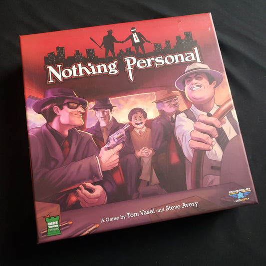Image shows the front cover of the box of the Nothing Personal board game