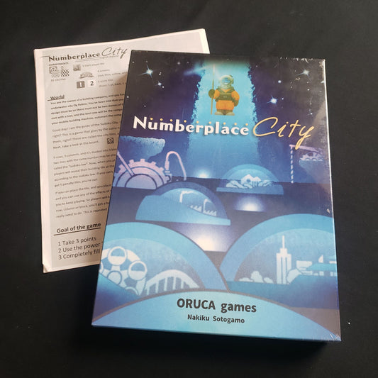 Numberplace City board game - front cover of box and printed English instructions