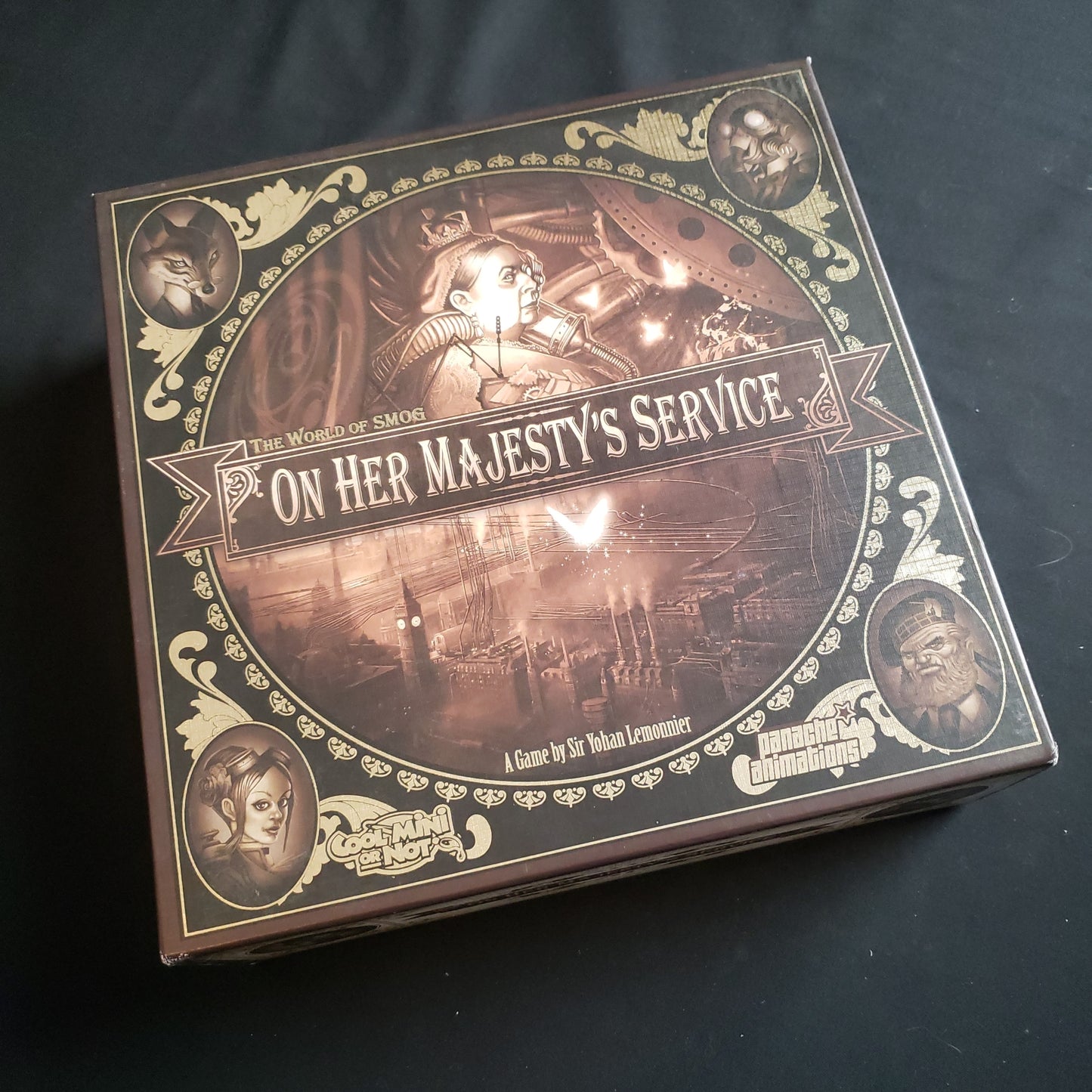 Image shows the front cover of the box of the On Her Majesty's Service board game