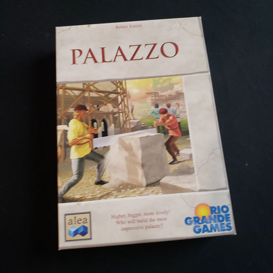 Image shows the front cover of the box of the Palazzo board game