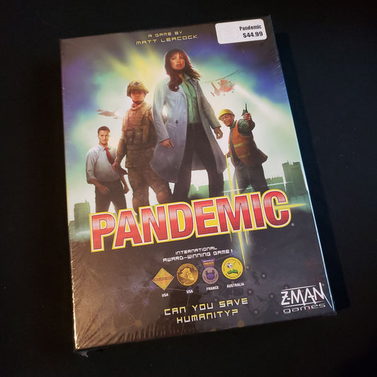 Image shows the front cover of the box of the Pandemic board game