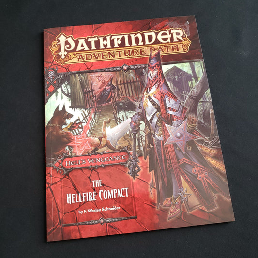 Pathfinder First Edition roleplaying game - front cover of Hellfire Compact book