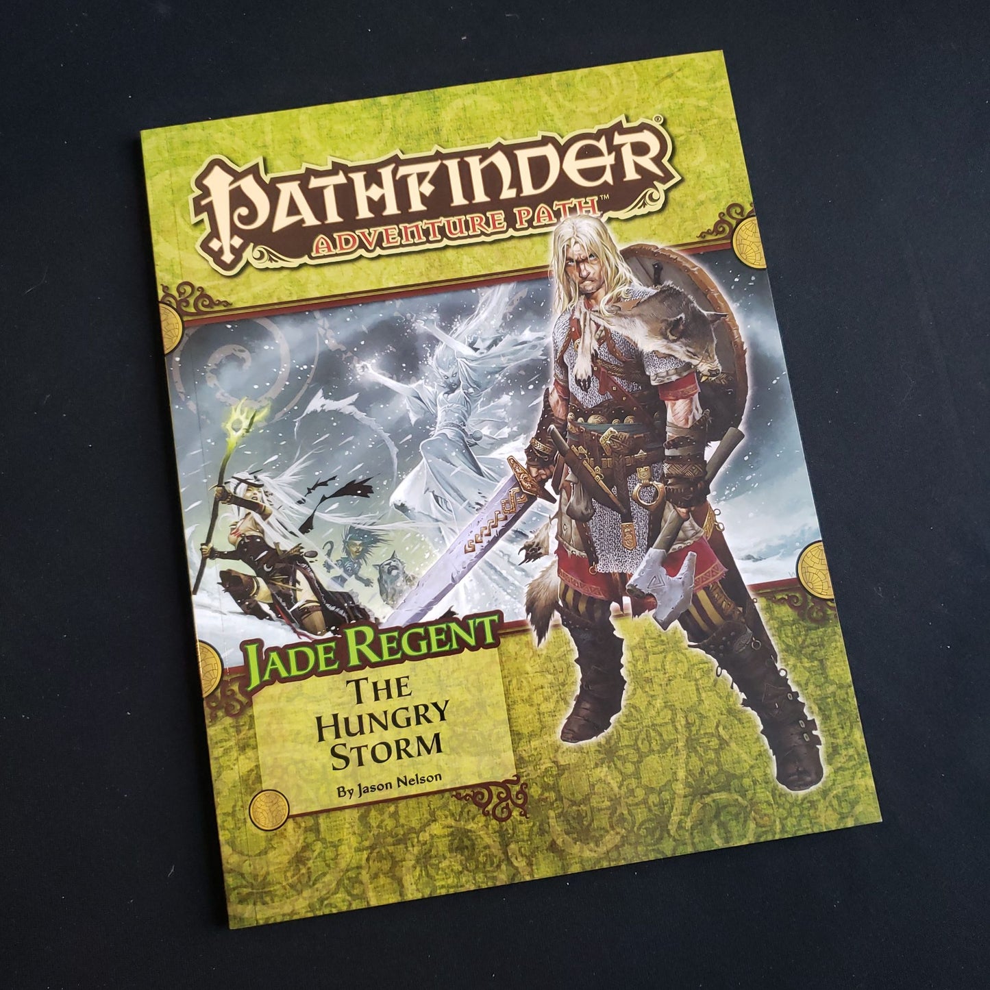 Image shows the front cover of the Hungry Storm book for the Pathfinder First Edition roleplaying game