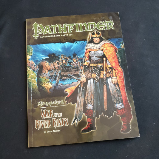 Image shows the front cover of the War of the River Kings book for the Pathfinder First Edition roleplaying game