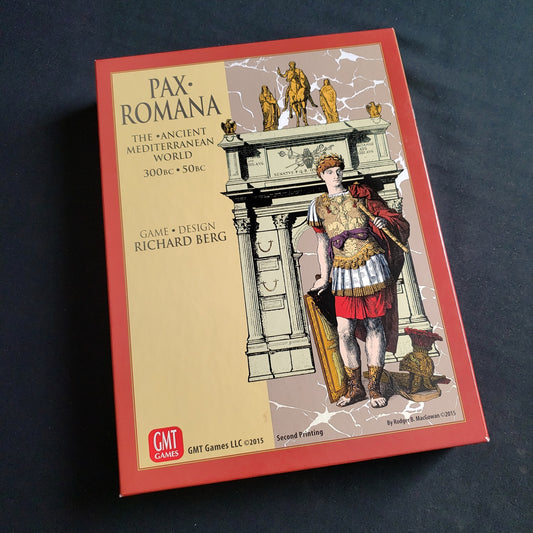 Image shows the front cover of the box of the Pax Romana board game