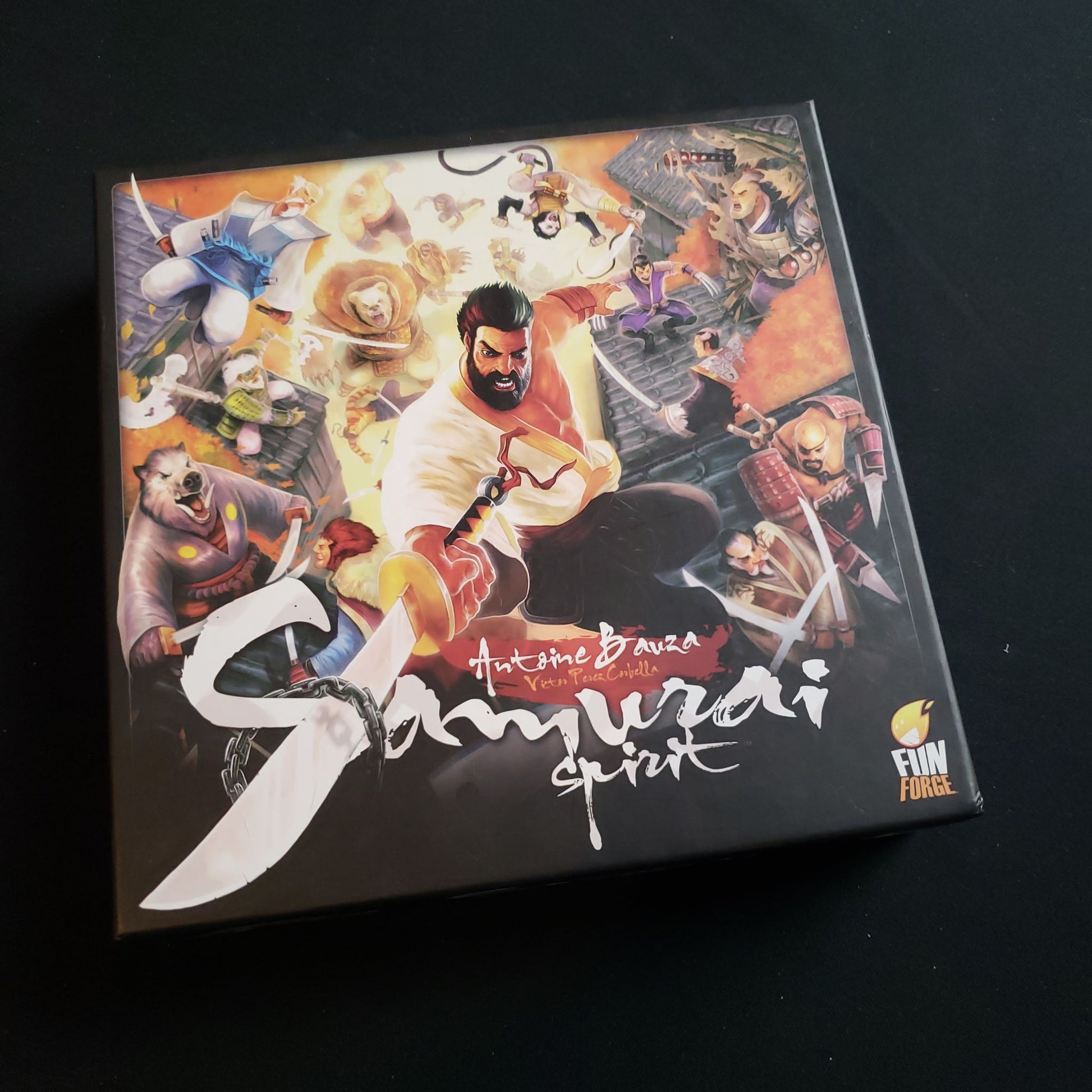 Image shows the front cover of the box of the Samurai Spirit board game