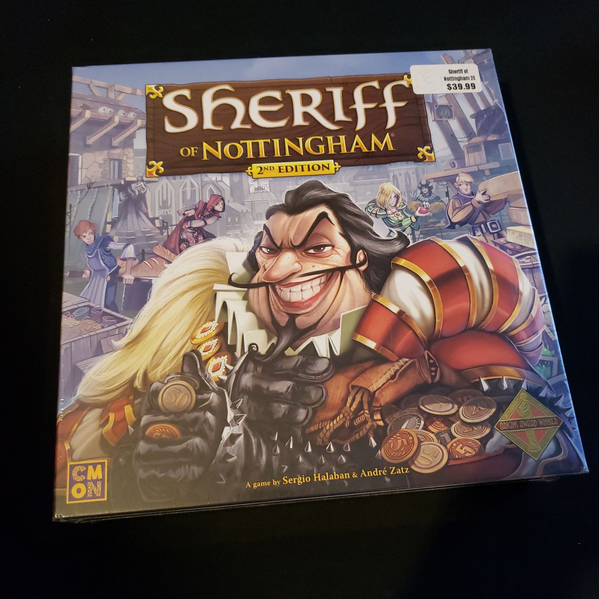 Image shows the front cover of the box of the Sheriff of Nottingham: Second Edition board game