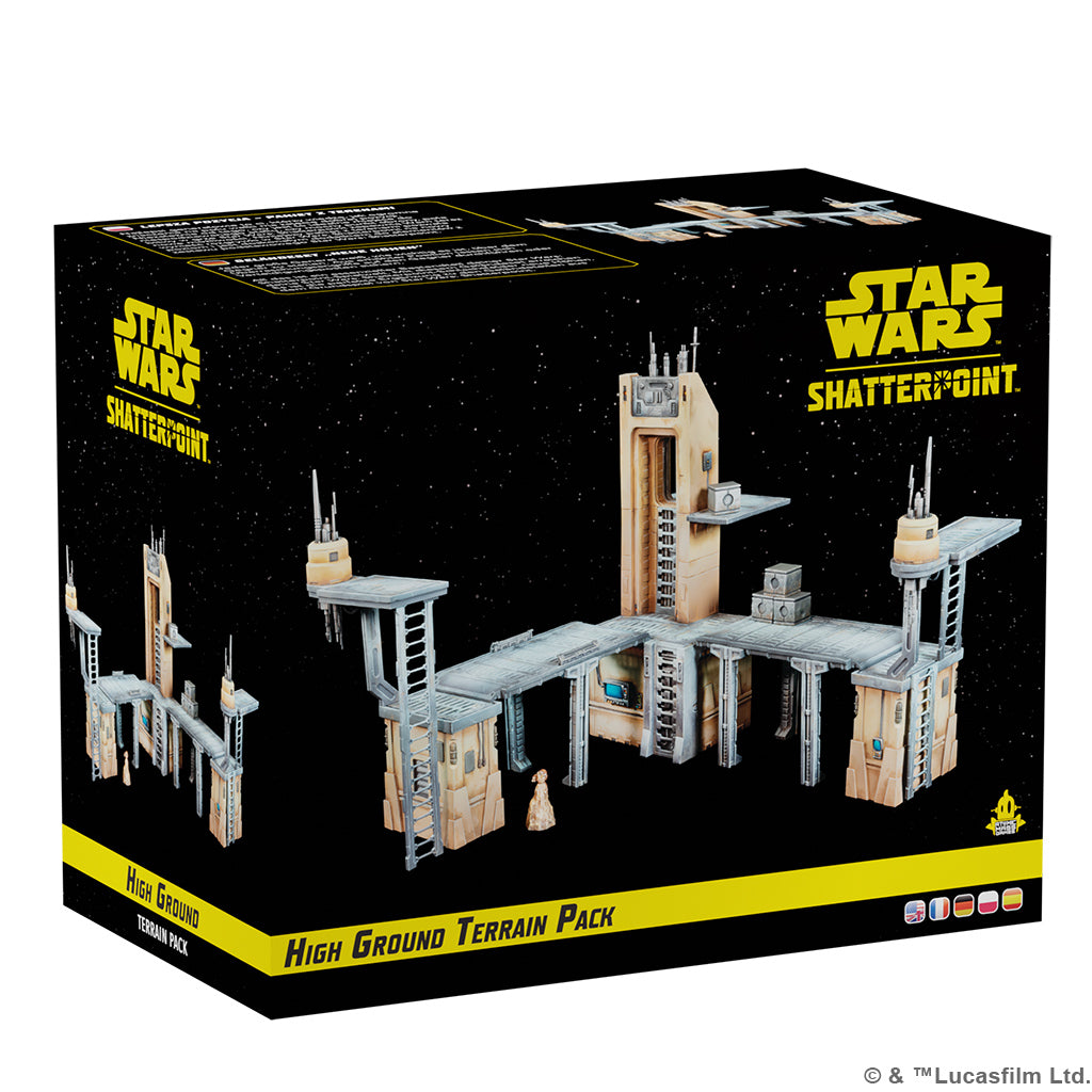 Image shows the front cover of the box for the High Ground Terrain Pack for the Star Wars Shatterpoint miniatures game