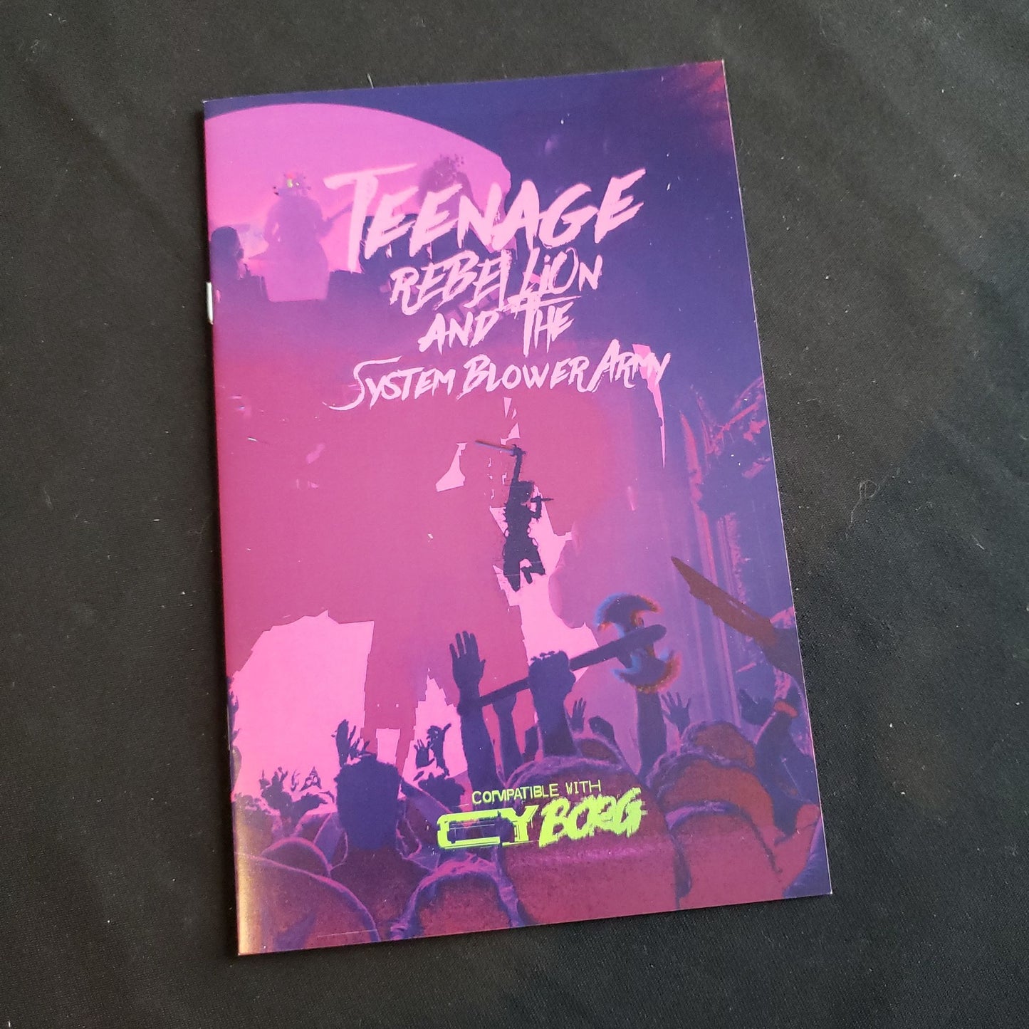 Image shows the front cover of the Teenage Rebellion and the System Blower Army roleplaying game book