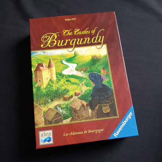 Image shows the front cover of the box of the Castles of Burgundy board game