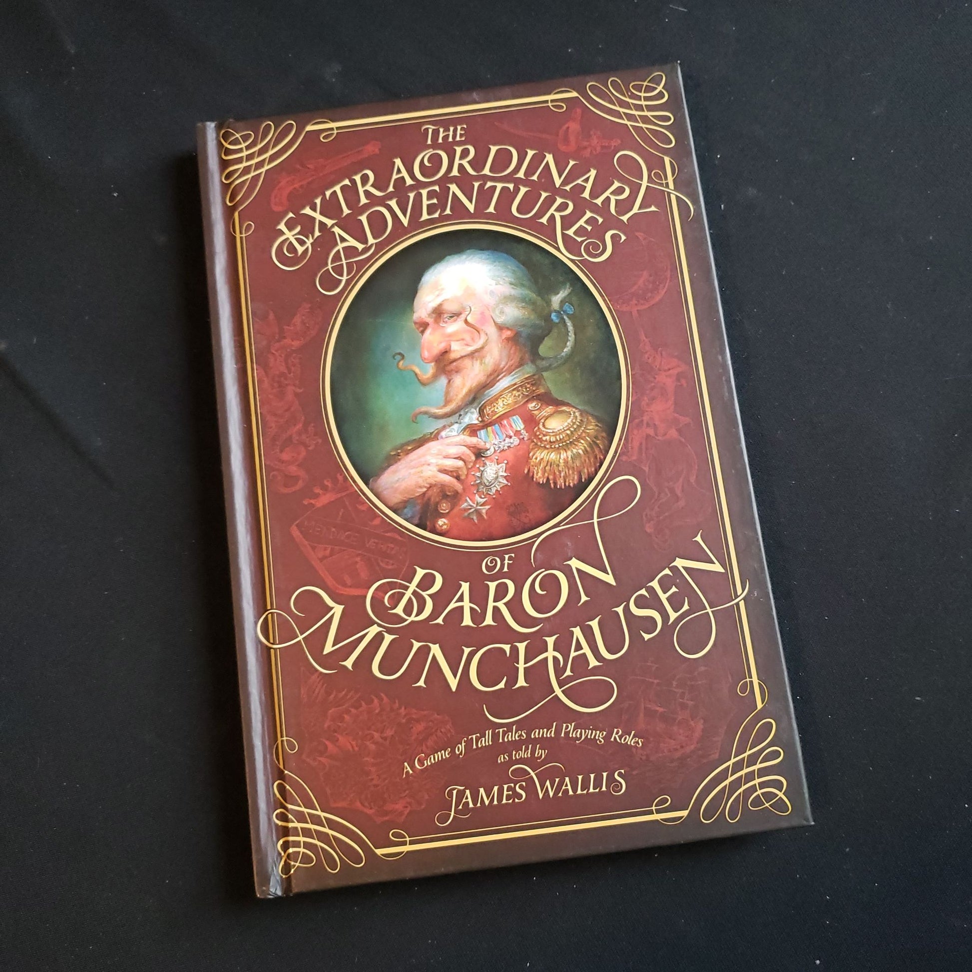 Image shows the front cover of the Extraordinary Adventures of Baron Munchausen roleplaying game book
