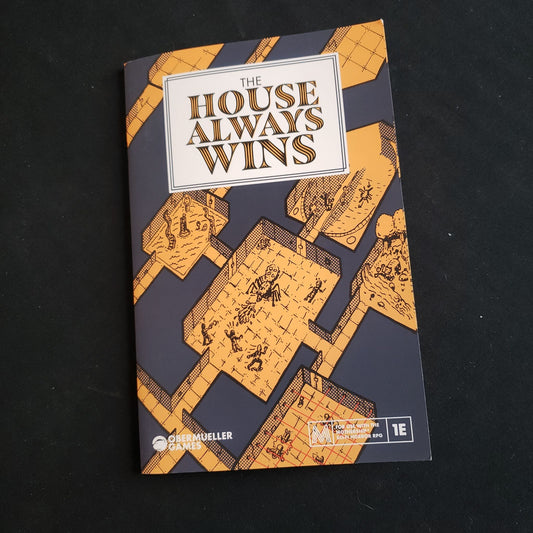 Image shows the front cover of the House Always Wins book for the Mothership roleplaying game