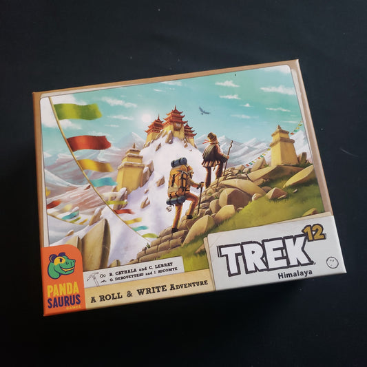 Image shows the front cover of the box of the Trek 12: Himalaya board game