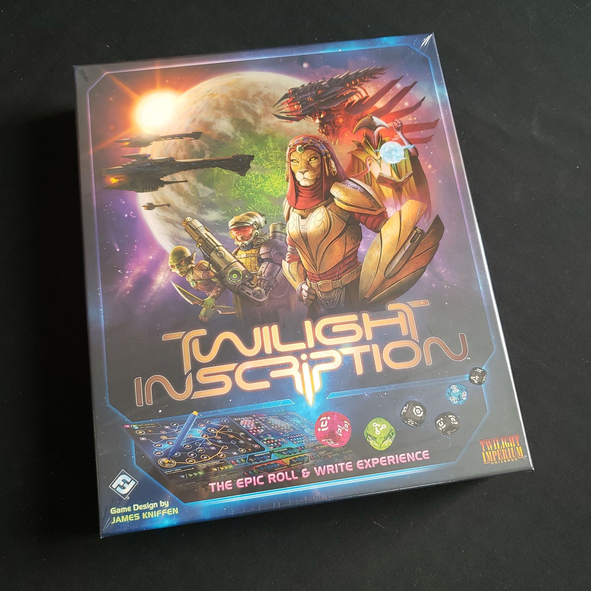 Image shows the front cover of the box of the Twilight Inscription board game