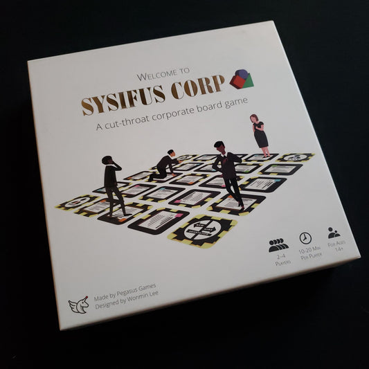 Welcome to Sysifus Corp board game - front cover of box